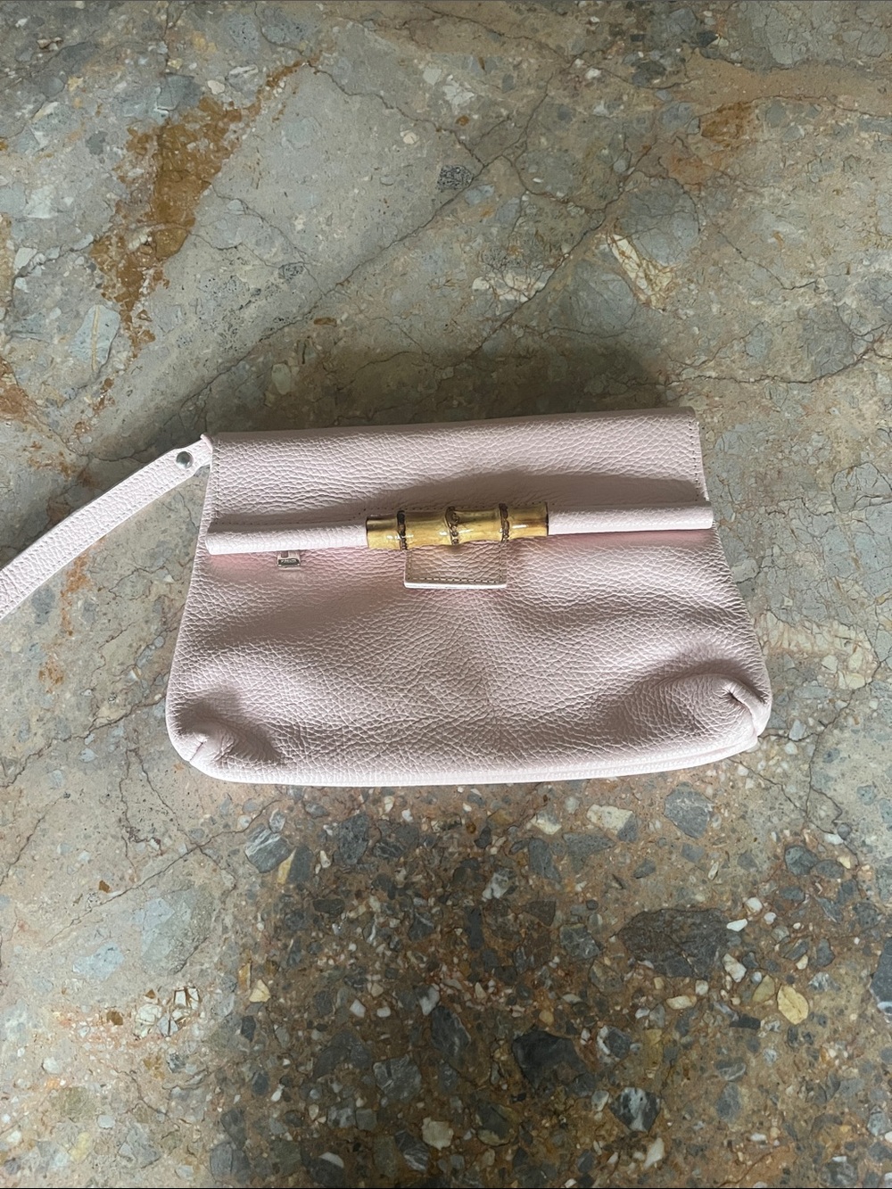 Soft Blush Leather Wristlet Clutch with Gold Accent